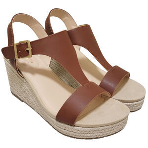 Kenneth Cole Reaction Card Wedge Slingback Espadrille Sandals Size US 7M Tan